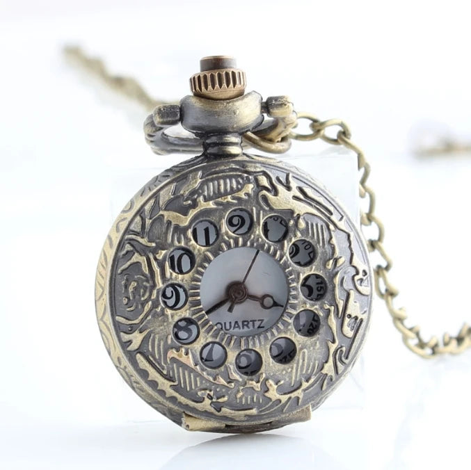 Vintage Antique Cameo Embossed Heart Moon Girl Flip Pocket Watch Pendant Necklaces