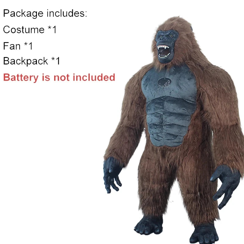 Gorilla Inflatable Costume Mascot: Adult Plush Furry Animal Halloween & Carnival Dress