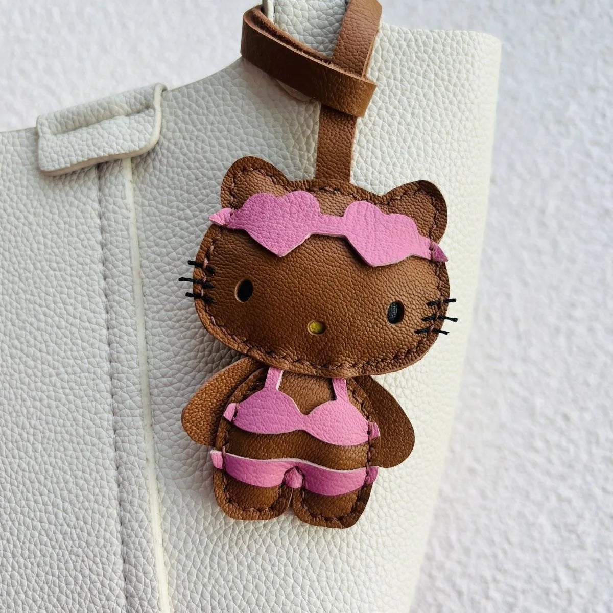 Handmade Leather Hello Kitty Sheep Pendant