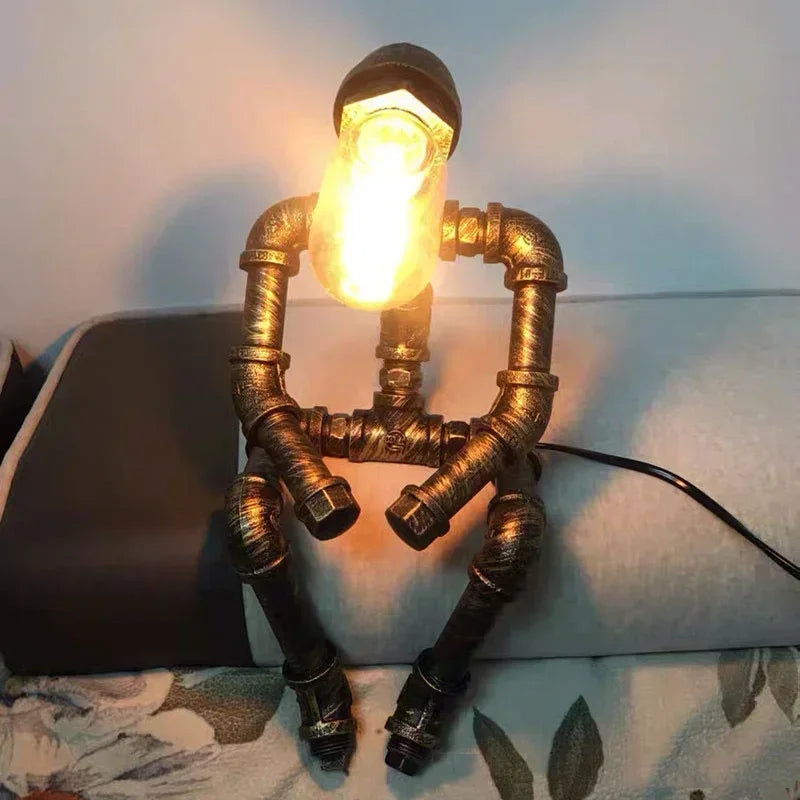 Vintage Steampunk Desk Lamp: Industrial Robot Pipe Light