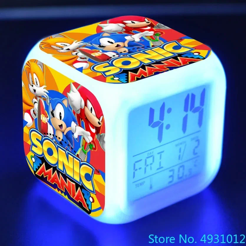 Anime Sonic & Mario Bros Figure Model LED Alarm Clock: 7-Color Touch Light Desk Clock