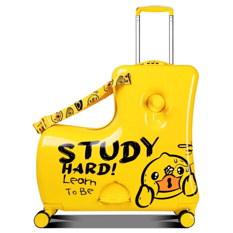 Cute Pony Cartoon Suitcase for Children: Ride-On Carry-On Kids Luggage