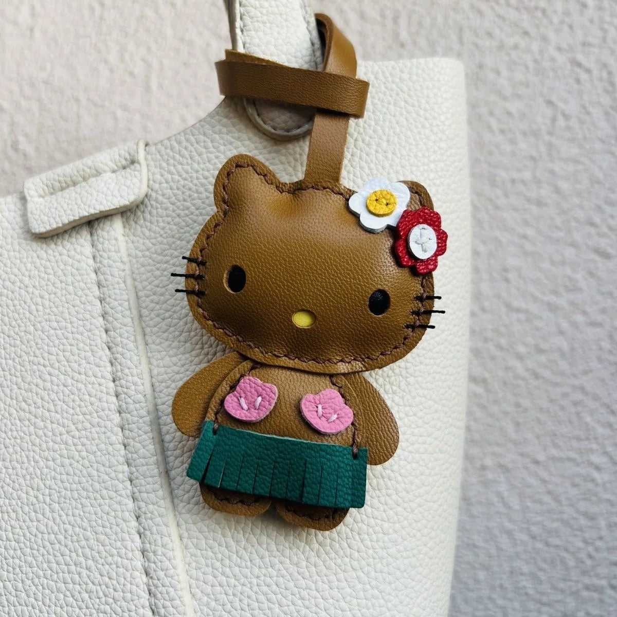Handmade Leather Hello Kitty Sheep Pendant