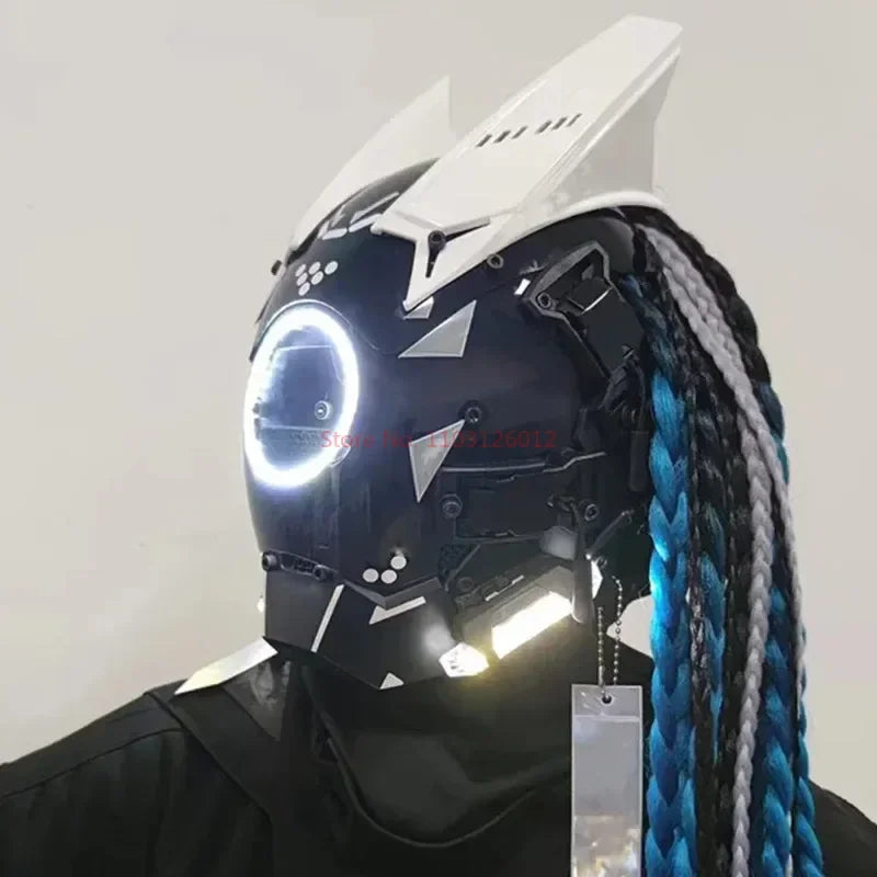 Cyberpunk Helmet Shinobi Mask: Robot Samurai Armor with LED Light