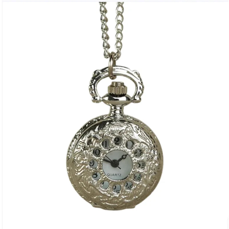 Vintage Antique Cameo Embossed Heart Moon Girl Flip Pocket Watch Pendant Necklaces