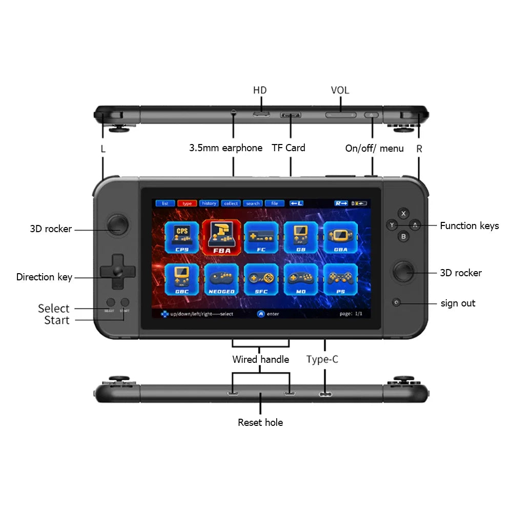 Portable X70 Retro Game Console - 7-Inch HD Screen, Children's Gifts, Two-Player Games