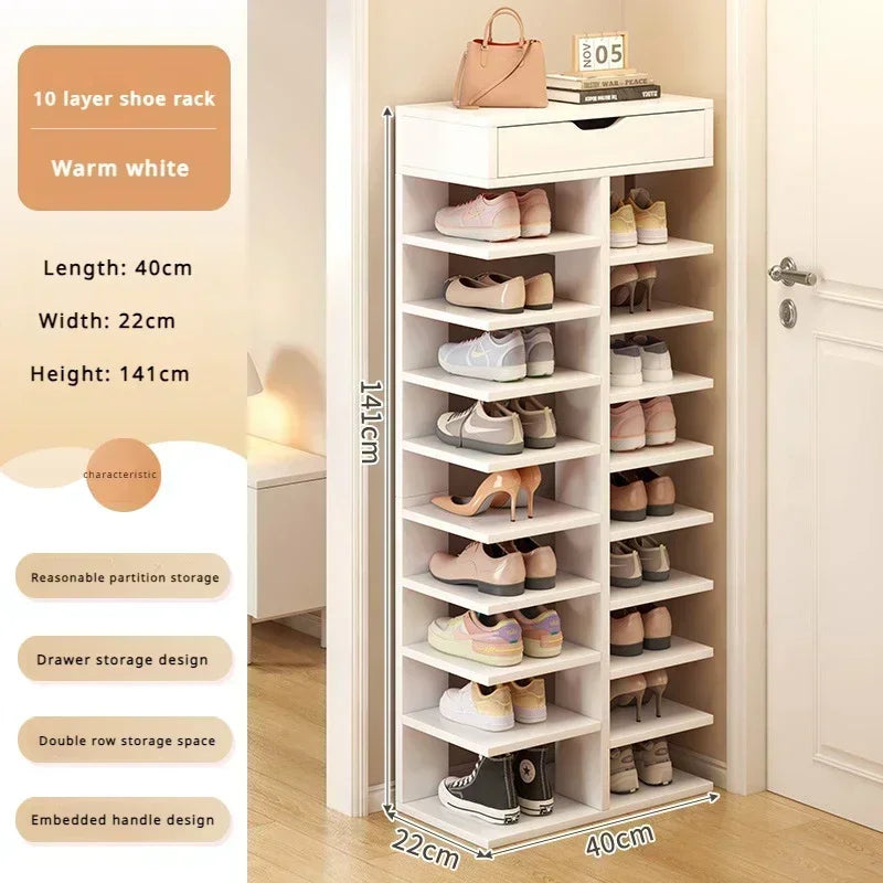 Multilayer Shoe Cabinet with Top Drawer Organizer: Space-Saving Home Furniture