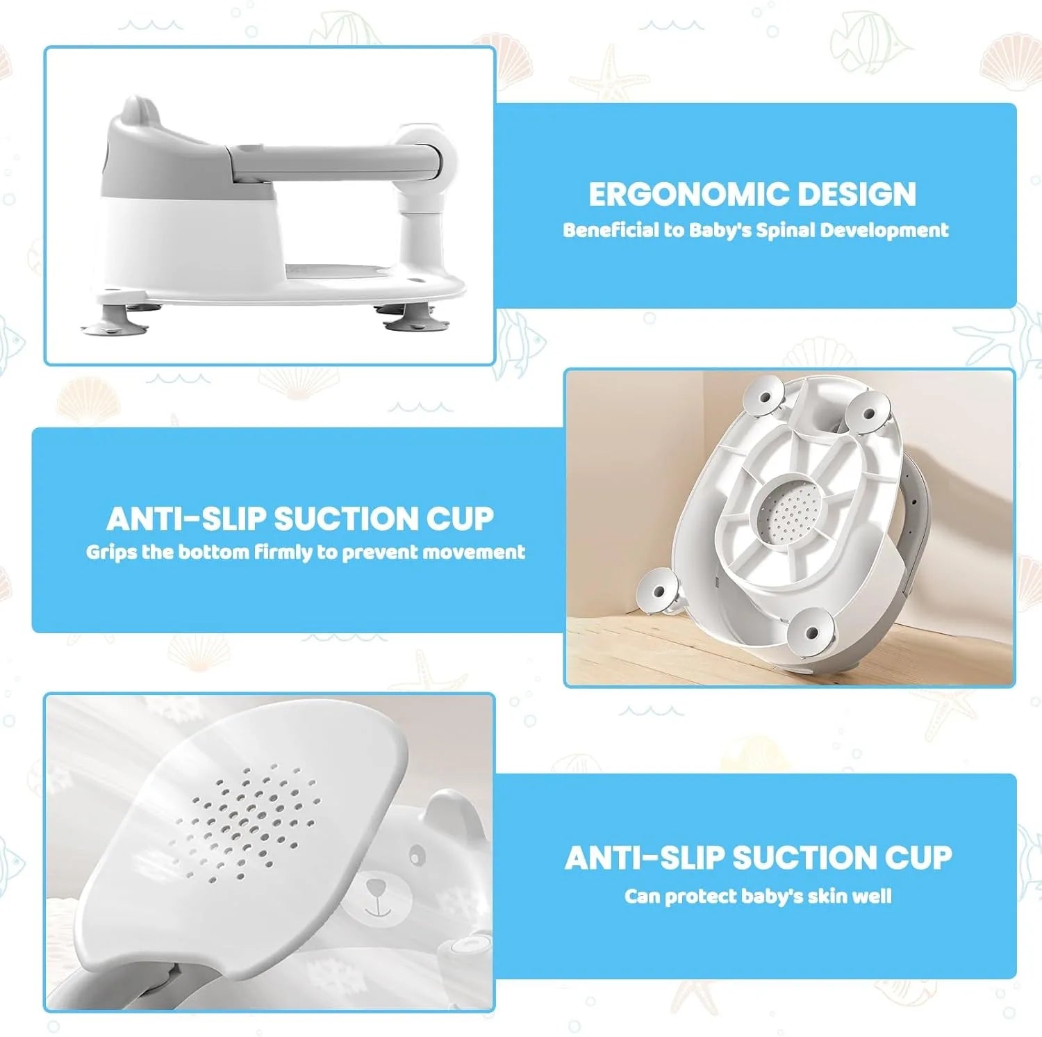Adorable Bear Bath Seat: Safe, Non-Slip Fun for Babies 6 Months and Up