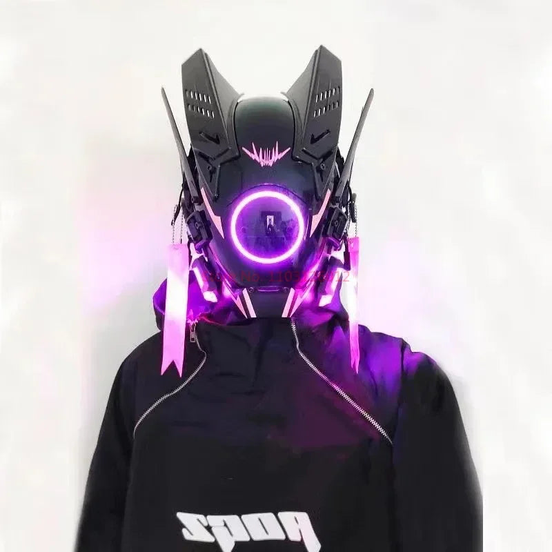 Cyberpunk Helmet Shinobi Mask: Robot Samurai Armor with LED Light