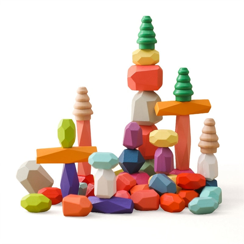 Rainbow Harmony Stacker: Montessori Wooden Building Blocks
