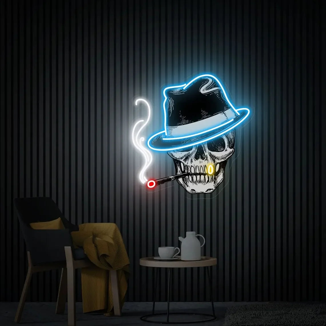 Smoking Skull Head Neon Sign: Game Room Wall Art & LED Neon Decor