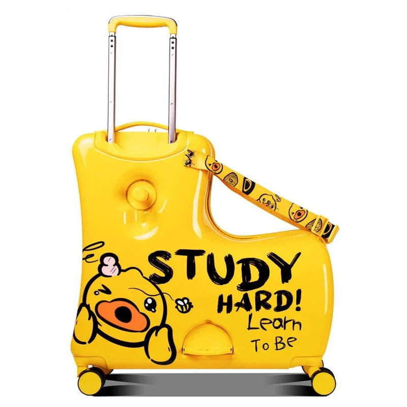 Cute Pony Cartoon Suitcase for Children: Ride-On Carry-On Kids Luggage