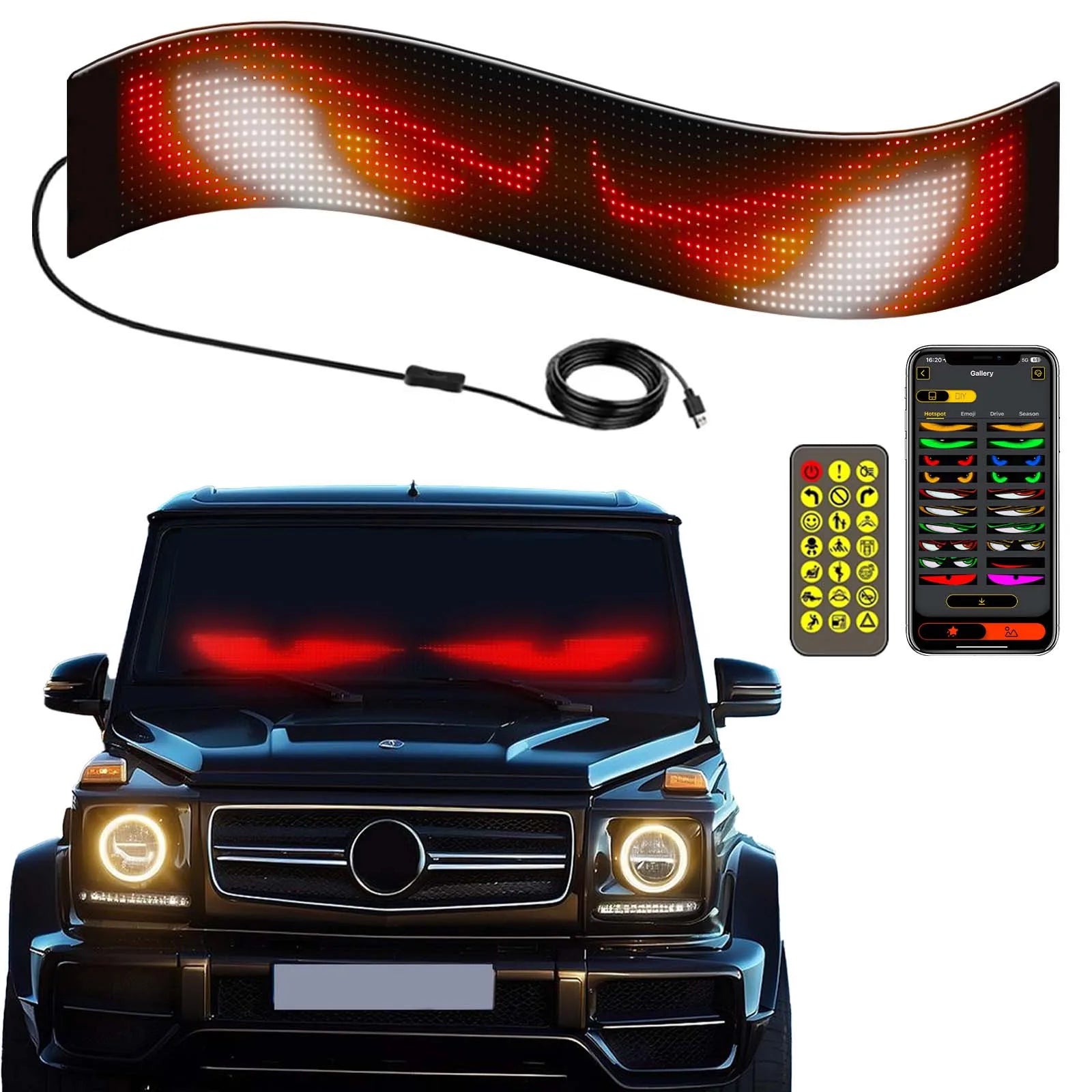 Rayhome Devil Eyes LED Display: Programmable Scrolling Sign for Vehicles