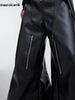 Mauroicardi Autumn Long Black Baggy PU Leather Cargo Pants