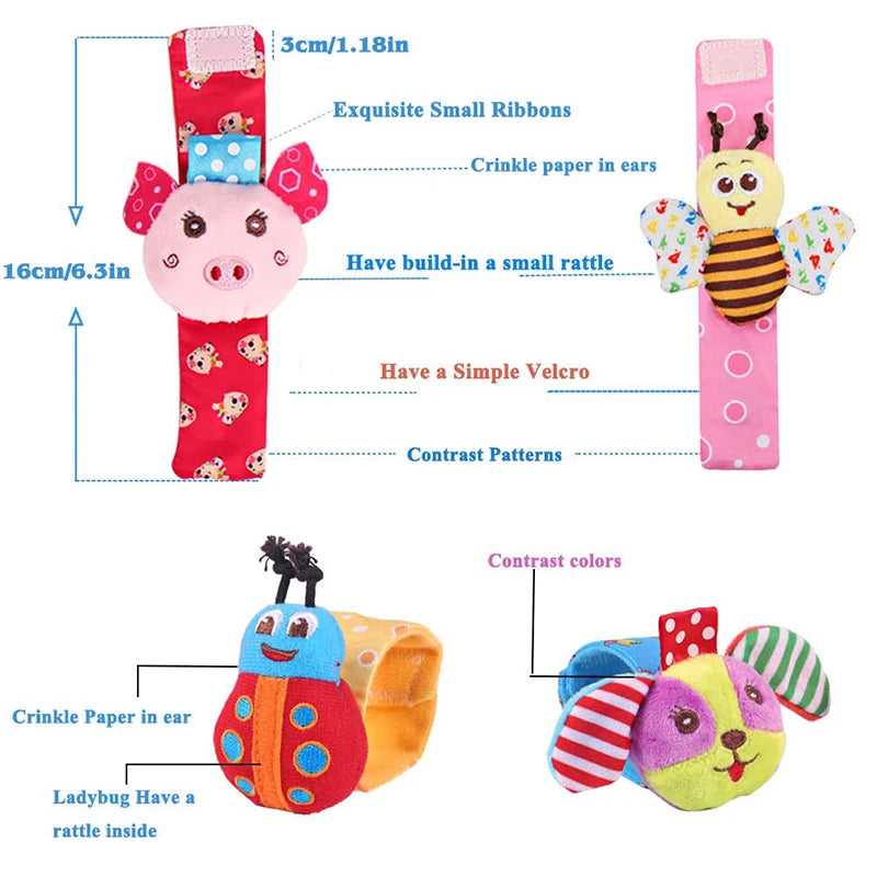 RattleTots: 4-Piece Baby Rattle Socks Toys, Wrist & Foot Rattle Socks for Babies 0-12 Months