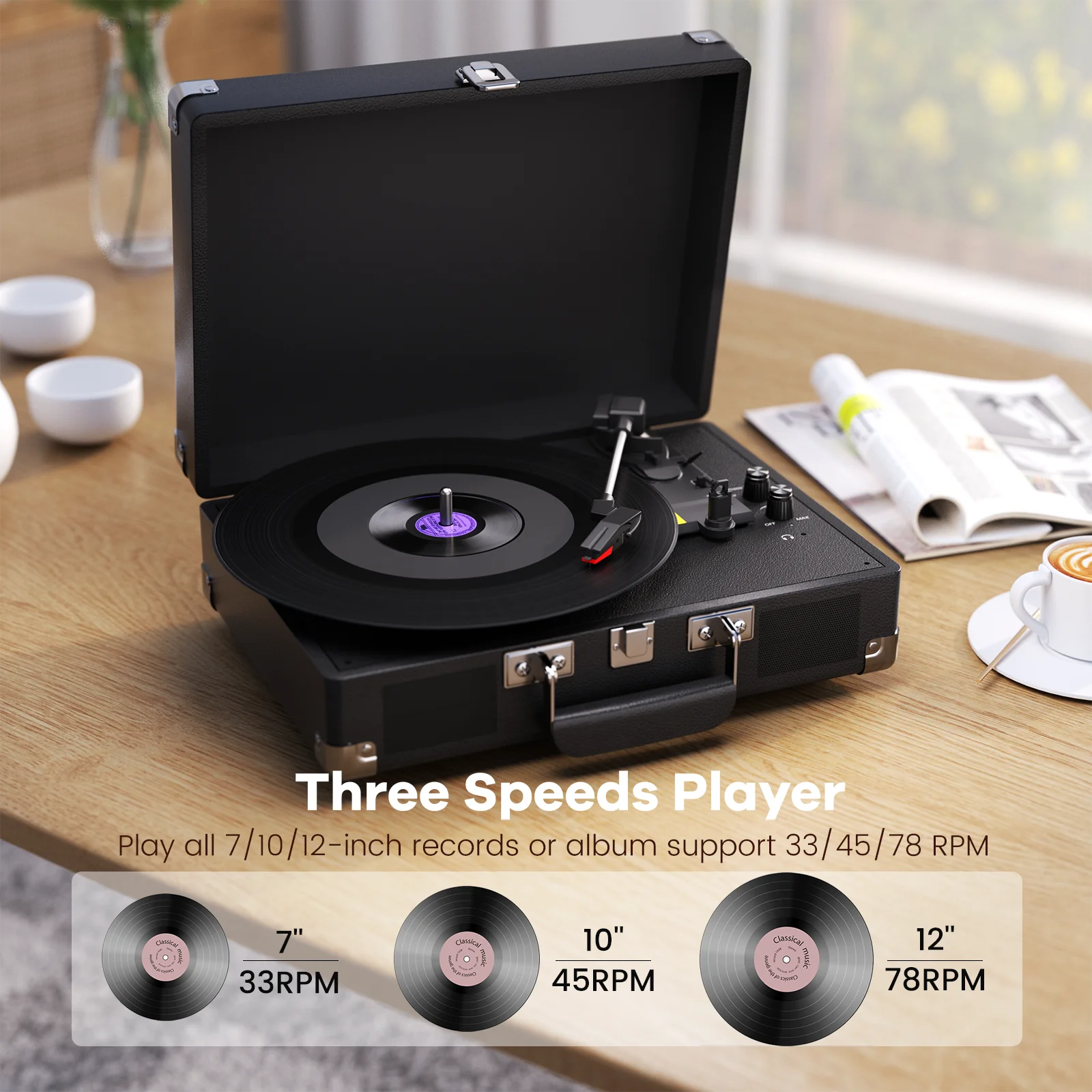 Maio Vintage Gramophone: Belt-Driven Turntable with Built-in Speakers