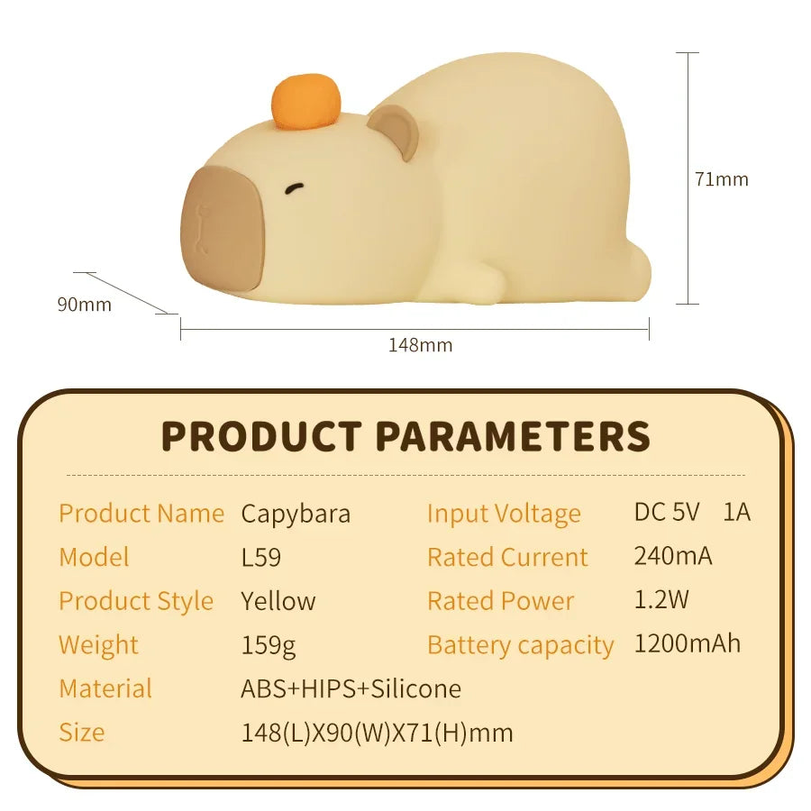 Cute Cartoon Capybara Silicone Night Light