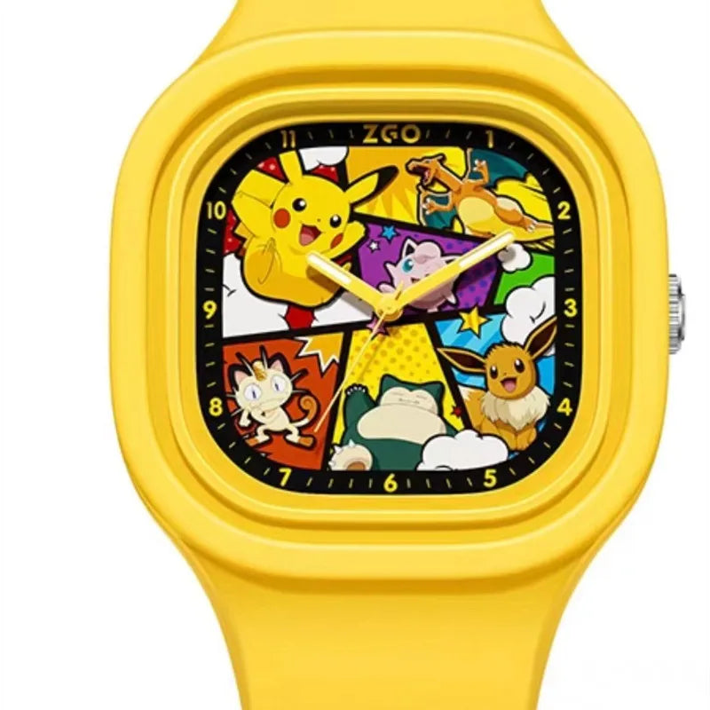 Pokémon Pikachu Cute Silicone Watch - Square Design, Fashionable Timepiece for Kids, Boys & Girls