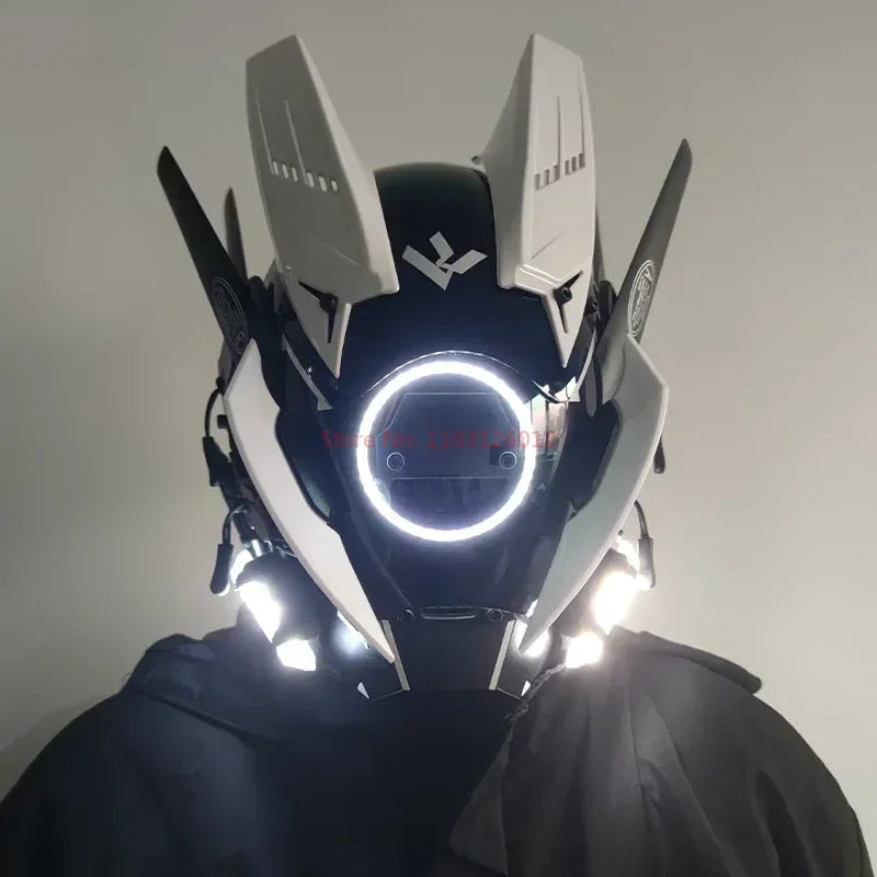 Cyberpunk Helmet Shinobi Mask: Robot Samurai Armor with LED Light