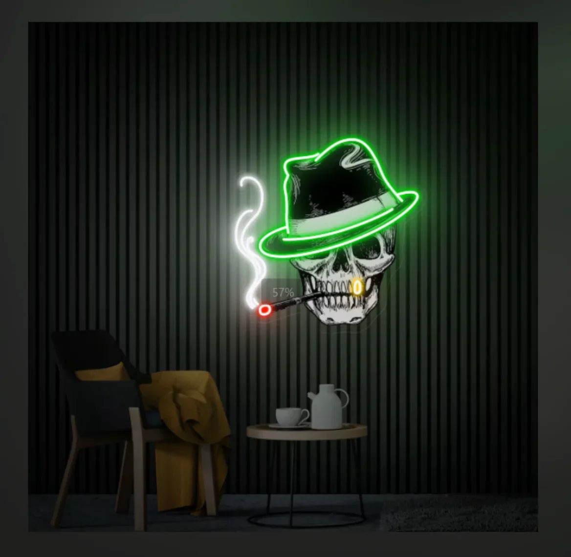 Smoking Skull Head Neon Sign: Game Room Wall Art & LED Neon Decor