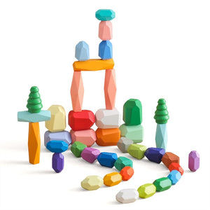 Rainbow Harmony Stacker: Montessori Wooden Building Blocks