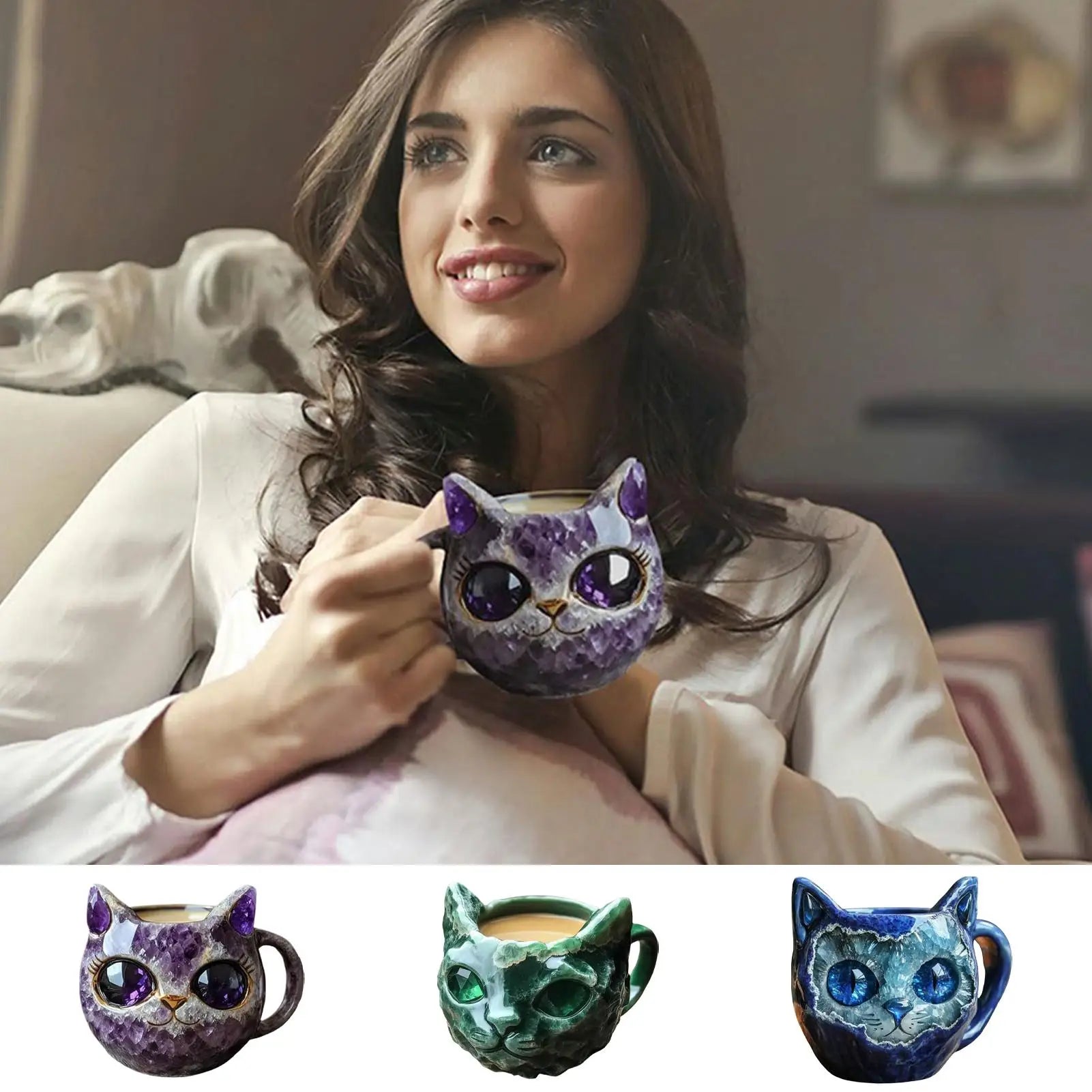 Cat Mineral Crystal Coffee Handmade Mugs