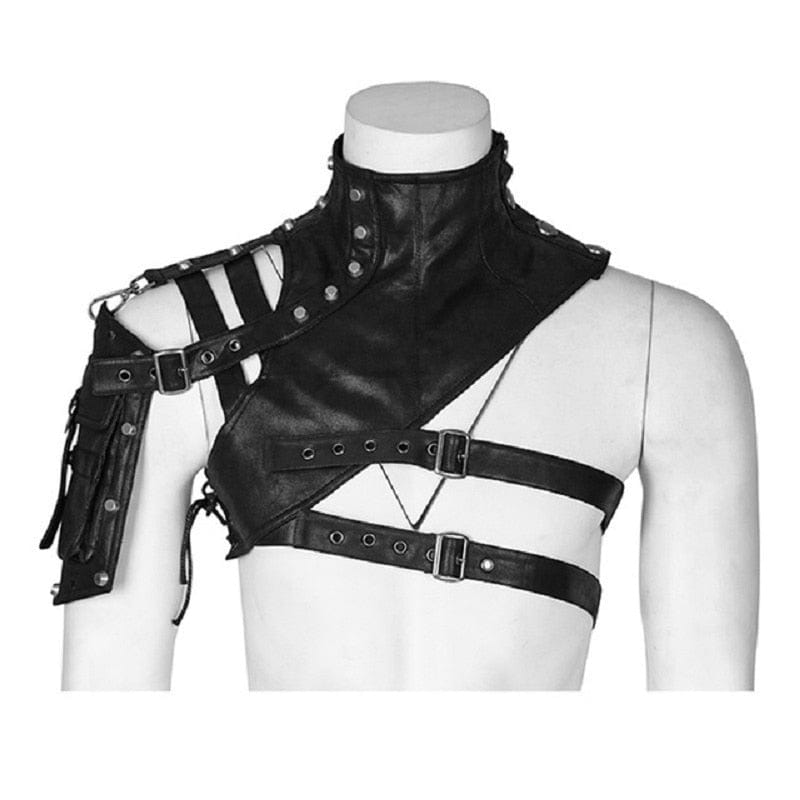 GiftsBite Store Black Limited Edition Cyberpunk Cosplay Mechanical Steampunk Leather Shoulder Bag Armor 3256802765956233-Black-one size