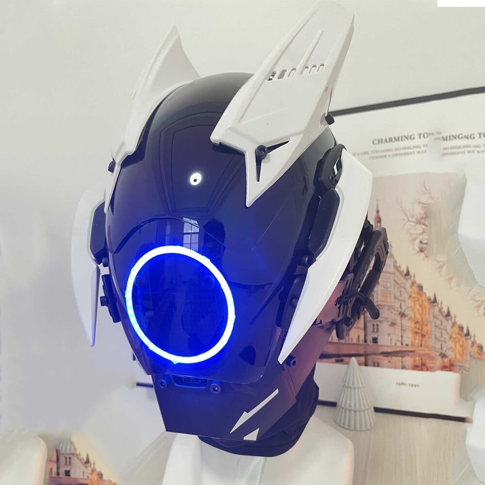 GiftsBite Store Blue Cyberpunk Luminous LED Samurai Cosplay Mask 3256803937134039-A