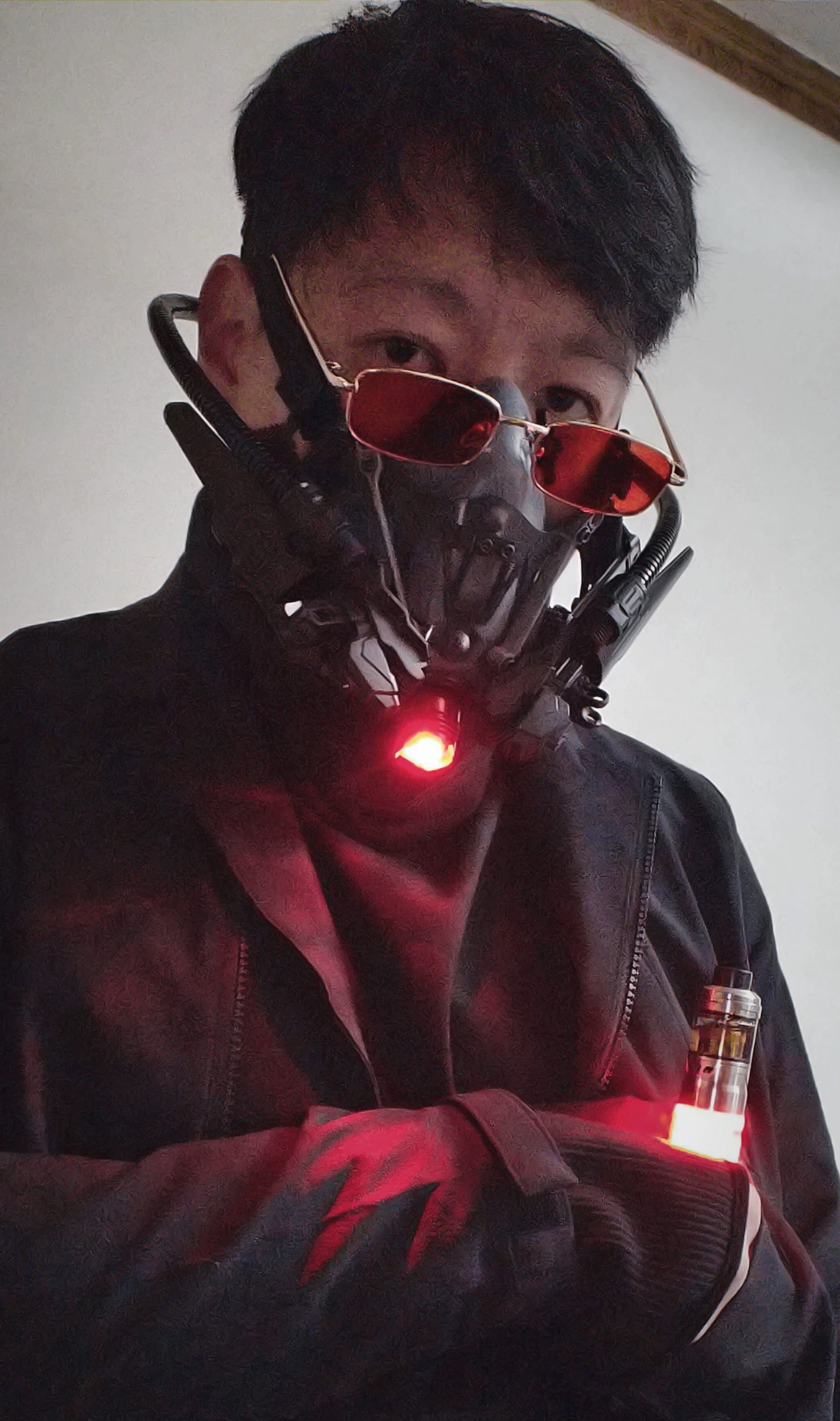 GiftsBite Store Electronic Cyberpunk Lower Face Smoke Breathing Cosplay Mask 3256803864811162-Red light