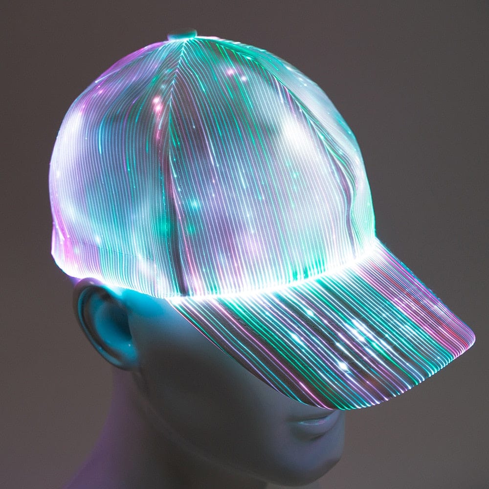 GiftsBite Store White Neon 7 Color Flashing LED Fiber Optic Night Glowing Baseball Cap 2255800899550968-White Luminous cap